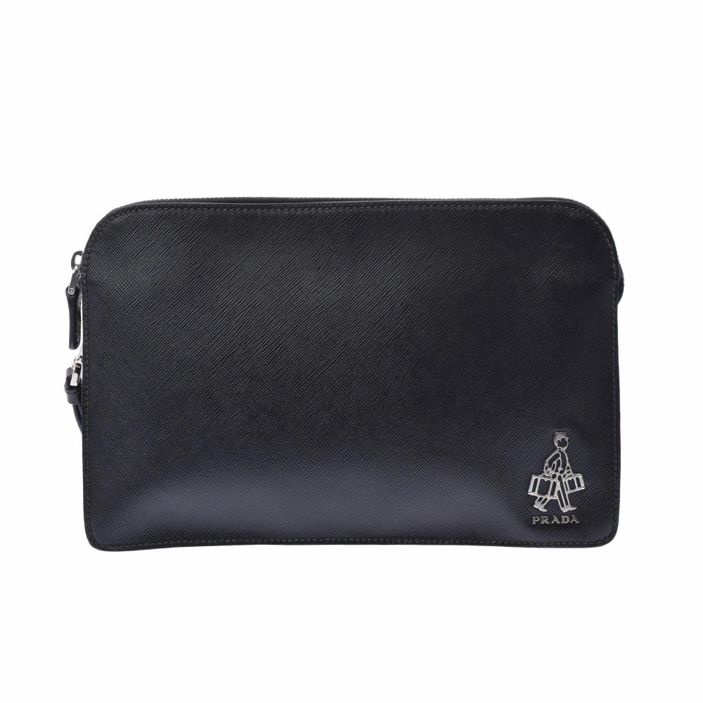 PRADA Black Saffiano Leather Clutch Bag